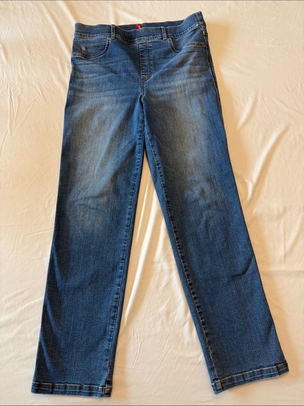 SPANX High Rise Pull-On Straight Leg Jeans Dark Wash XL Tall - stretch denim